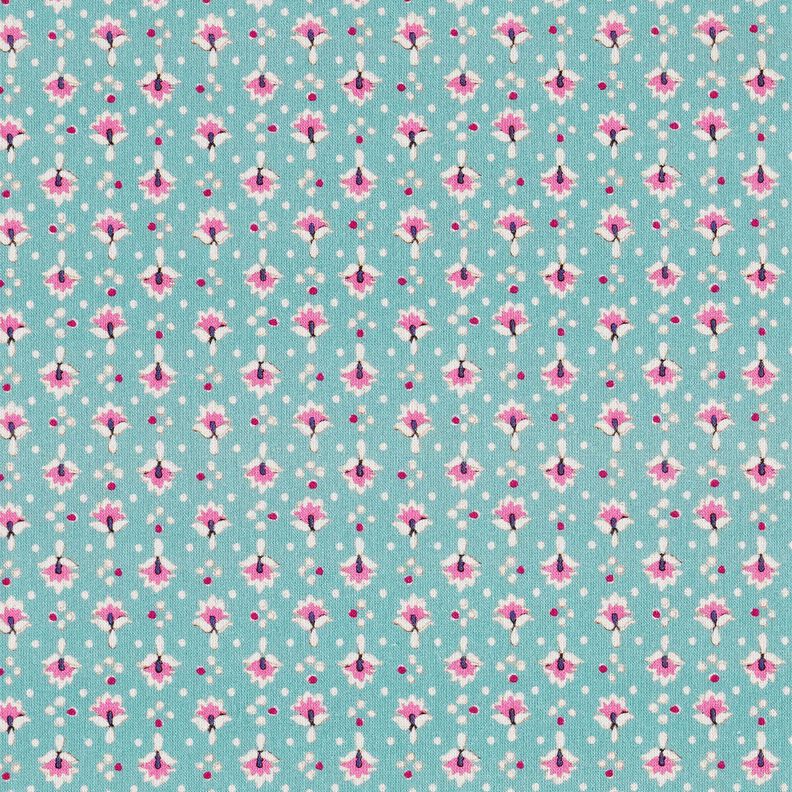 Bomuldsstof Poplin sm&aring; ornamenter &ndash; mint/pastelviolet &ndash; mint/pastelviolet,  image number 1