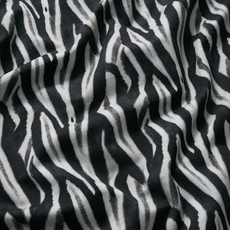 French Terry, børstet zebra digitaltryk – sort/sølv,  image number 2