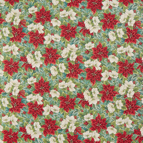 Dekorationsstof Gobelin julestjerner tofarvede – lysebeige/rød, 