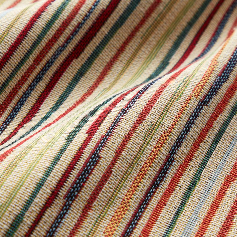 Dekorationsstof Gobelin farverige striber – lysebeige/karminrød,  image number 2