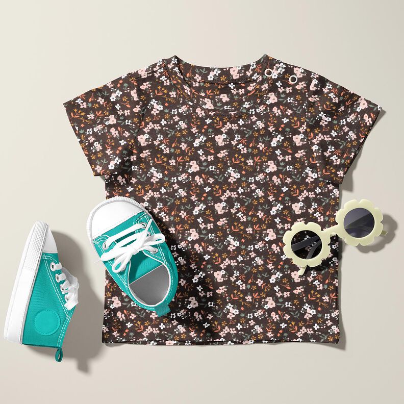 Bomuldsjersey Millefleurs – sortbrun,  image number 5