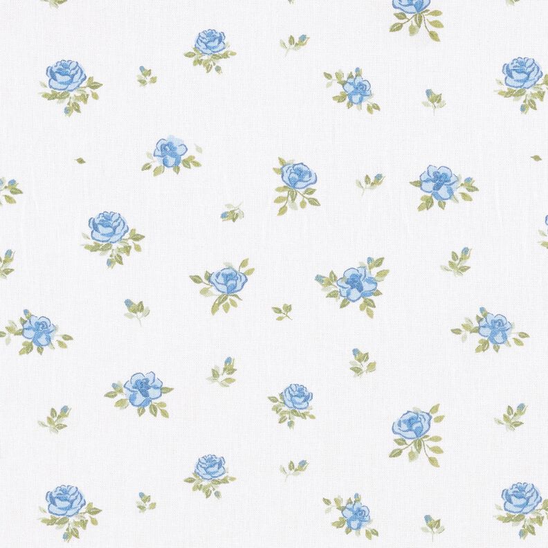 Bomuldspoplin fine roser – lyseblå/hvid,  image number 1