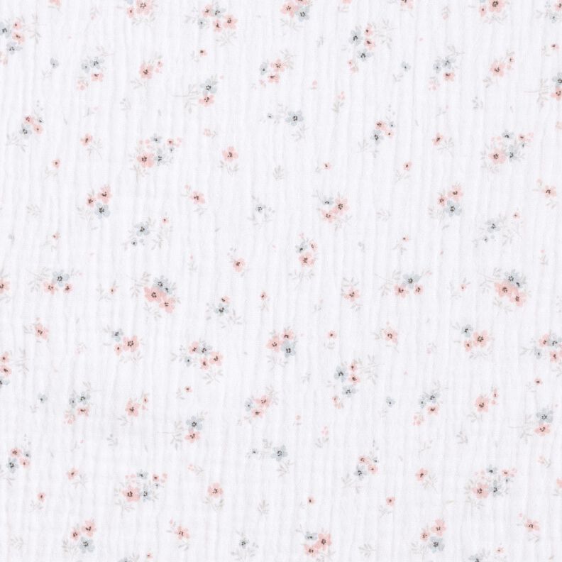 Musselin/Dobbelt-Crincle stof Romantiske blomster – hvid,  image number 1
