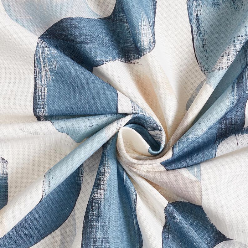 Dekorationsstof Halvpanama abstrakt kæde – elfenben/blå,  image number 3
