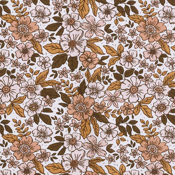 Bomuldspoplin blomsterhav – hvid/lysebrun,  image number 1