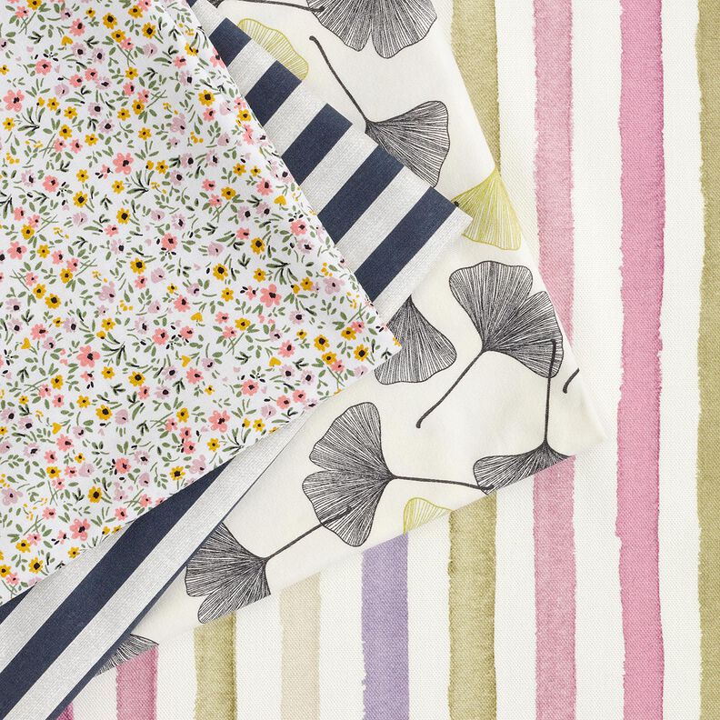 Bomuldsstof Cretonne maritime striber – sort-blå/lys taupe,  image number 5