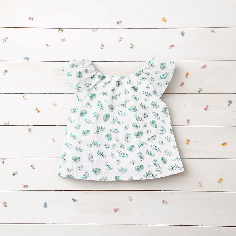 GOTS Musselin/Dobbelt-Crincle stof Jungleblade | by Poppy – hvid/lys mint,  image number 6