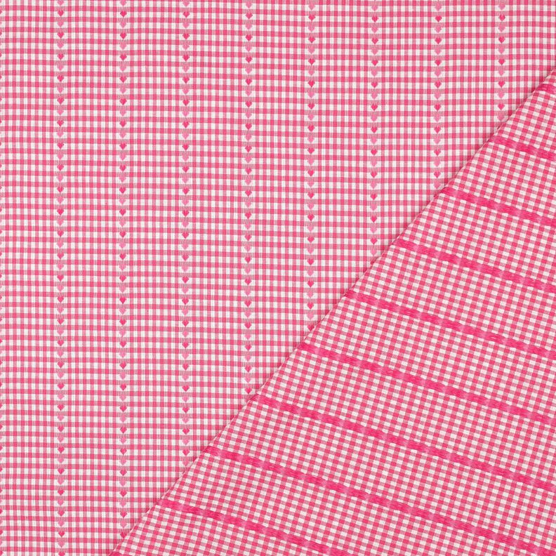 Bomuldsstof Jacquard firkanter og hjerter – pink/hvid,  image number 4
