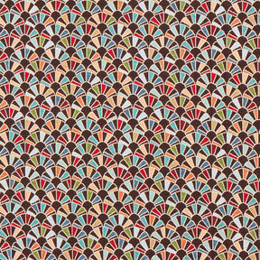 Dekorationsstof Gobelin retro-vifter – sort/karminrød, 