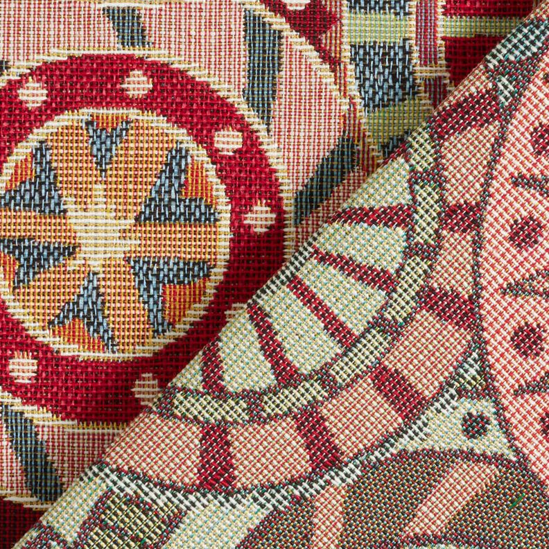 Dekorationsstof Gobelin farverige cirkler – karminrød/lysebeige,  image number 4