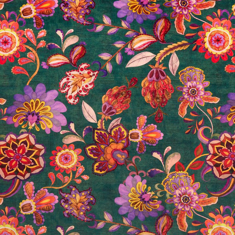 Dekorationsfløjl blomsterranker – blågran/rosé,  image number 1