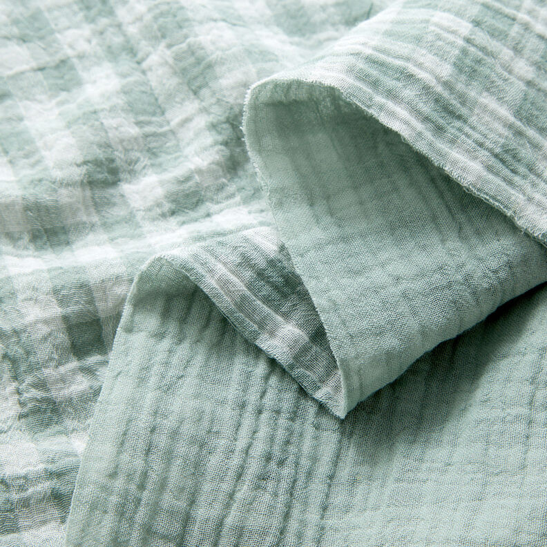 Musselin/Dobbelt-Crincle stof Vichytern garnfarvet – reed/hvid,  image number 2