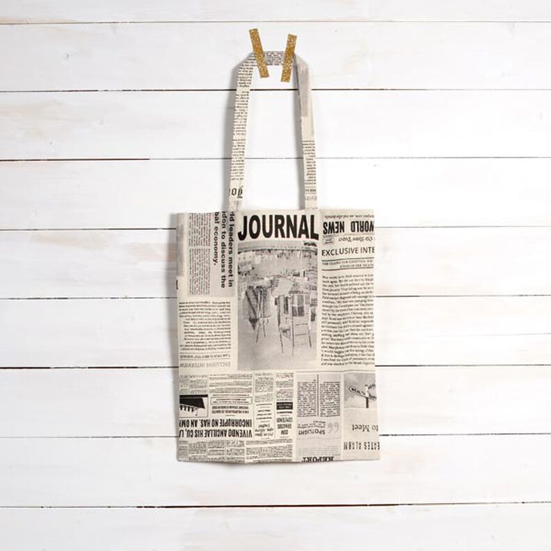 Dekorationsstof Halvpanama vintage avis – natur/sort,  image number 7