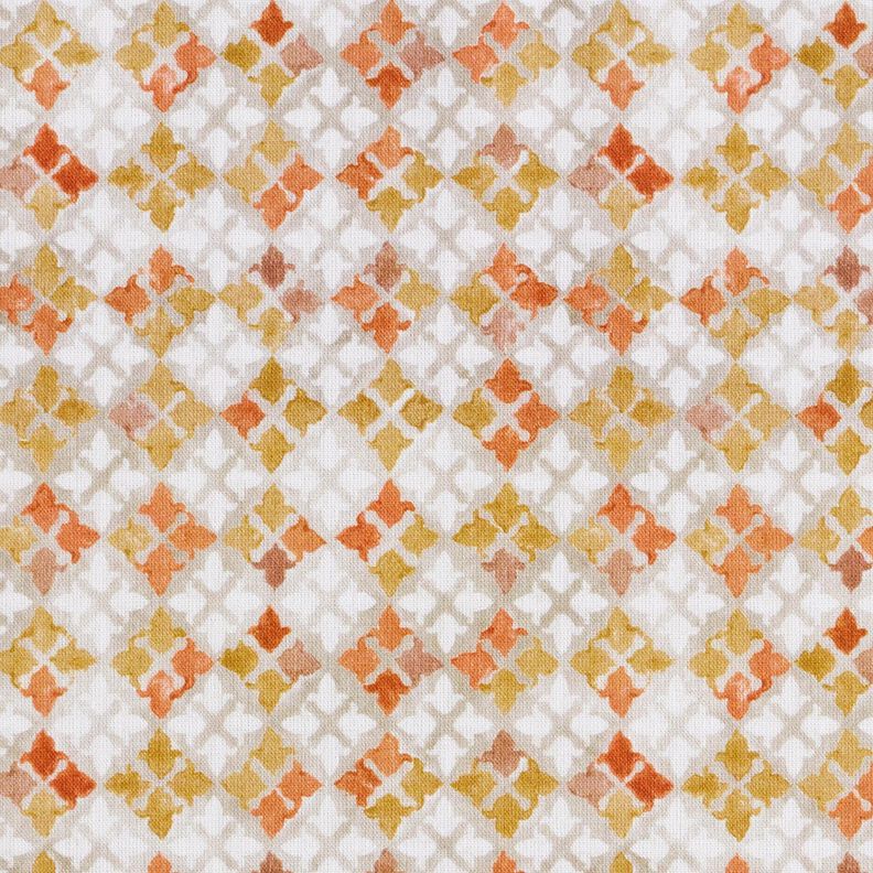 Bomuldspoplin orientalsk flisemønster Digitaltryk – tågegrå/kobberfarvet,  image number 1