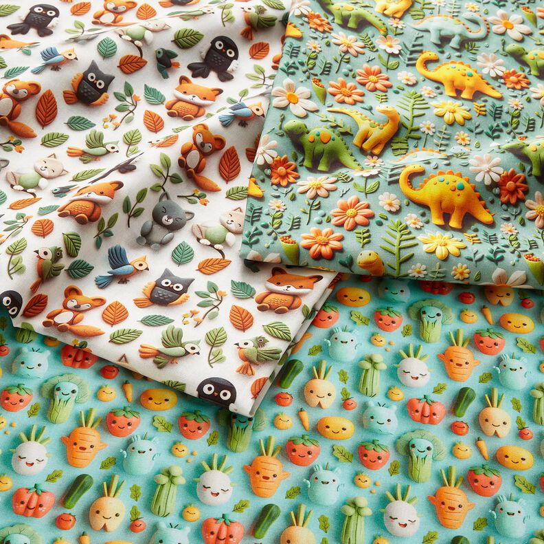 Bomuldspoplin modellervoks-dinosaurusser Digitaltryk – reed,  image number 5