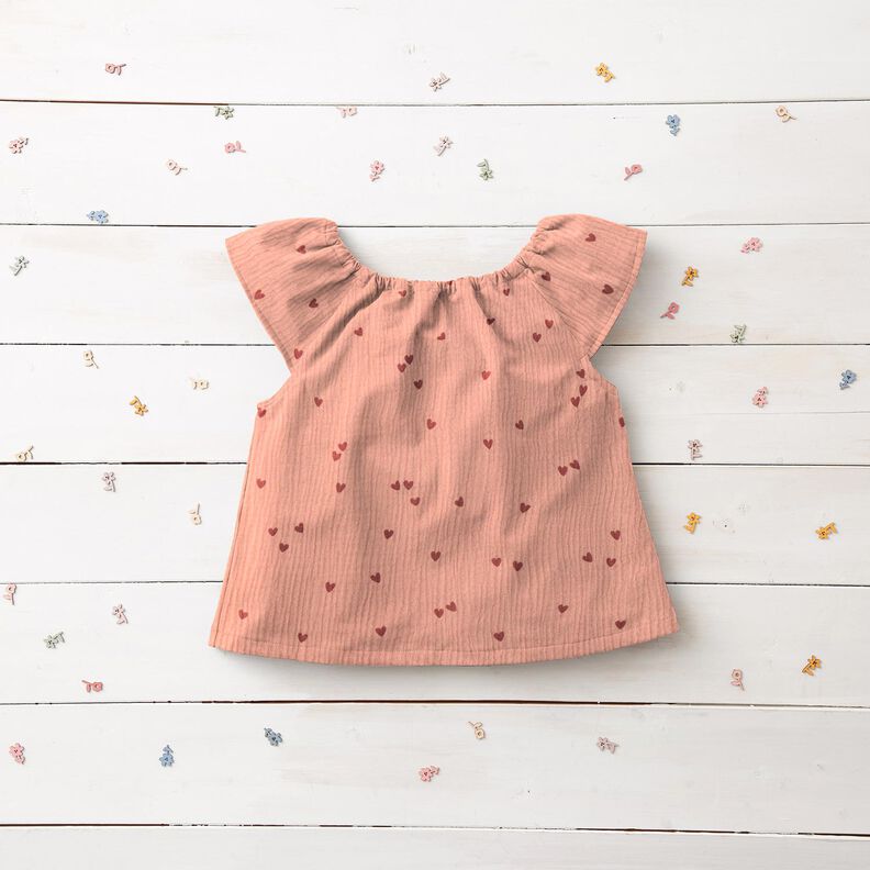 Musselin/Dobbelt-Crincle stof spredte hjerter – mørk gammelrosa/bourgogne-farvet,  image number 5