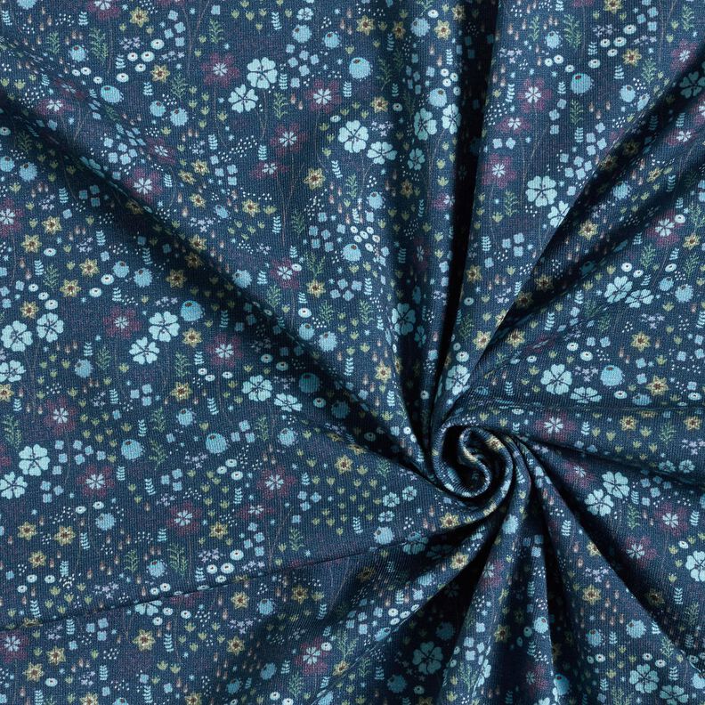 Bomuldsjersey blomsteng i skoven Digitaltryk – natblå,  image number 3