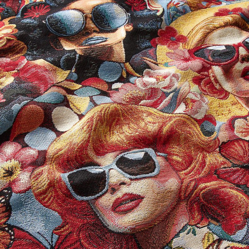 Dekorationsstof Gobelin famøse kvinder – karminrød/lysebeige,  image number 2