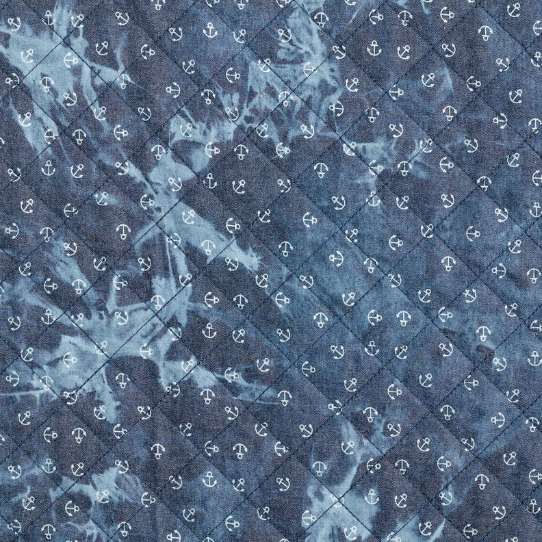 Quiltet stof chambray anker batik – jeansblå,  image number 6