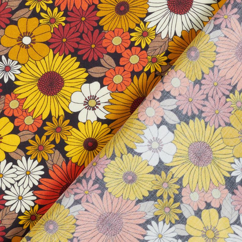 Viskosestof Sommerblomster – solgul/sort,  image number 4