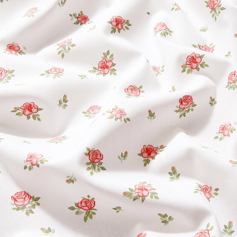 Bomuldspoplin fine roser – rød/hvid,  image number 2