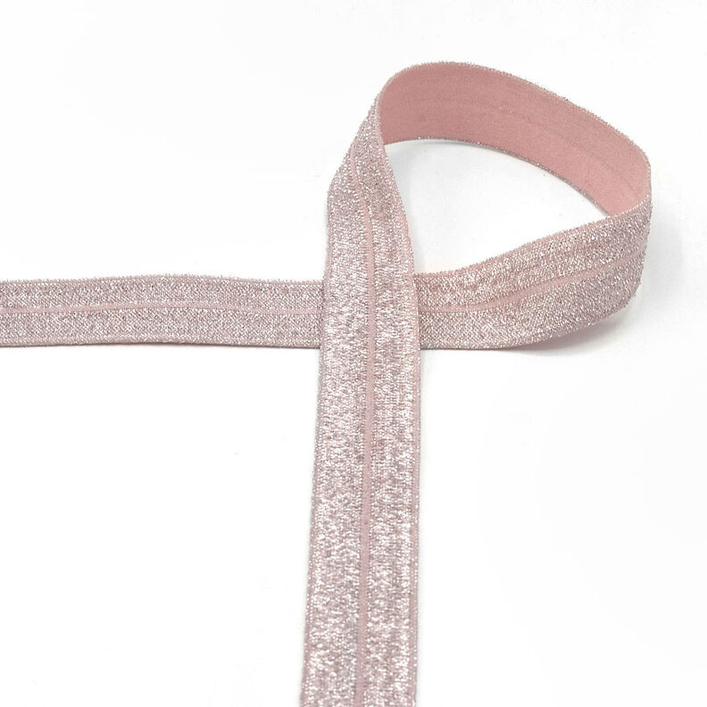 Elastisk kantbånd (skråbånd) glitter [20 mm] – lysebeige,  image number 1