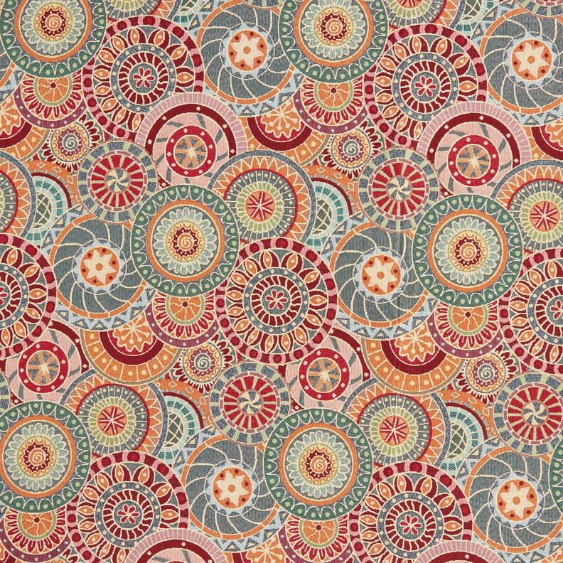 Dekorationsstof Gobelin farverige cirkler – karminrød/lysebeige,  image number 1