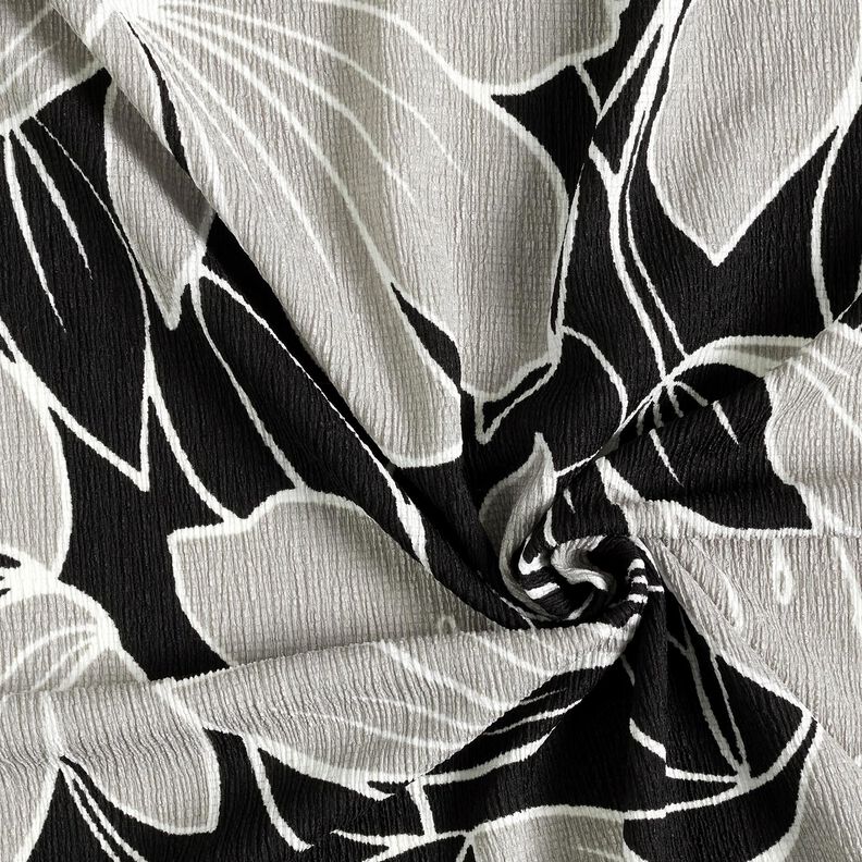 Stretch crepe store blomster – sort/lysegrå,  image number 3