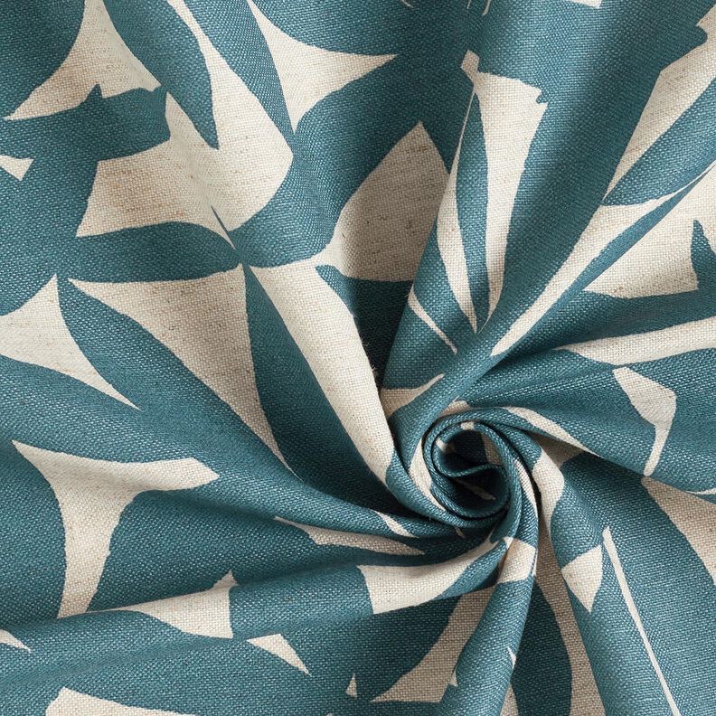 Dekorationsstof Halvpanama enkle blade – havblå/natur,  image number 3