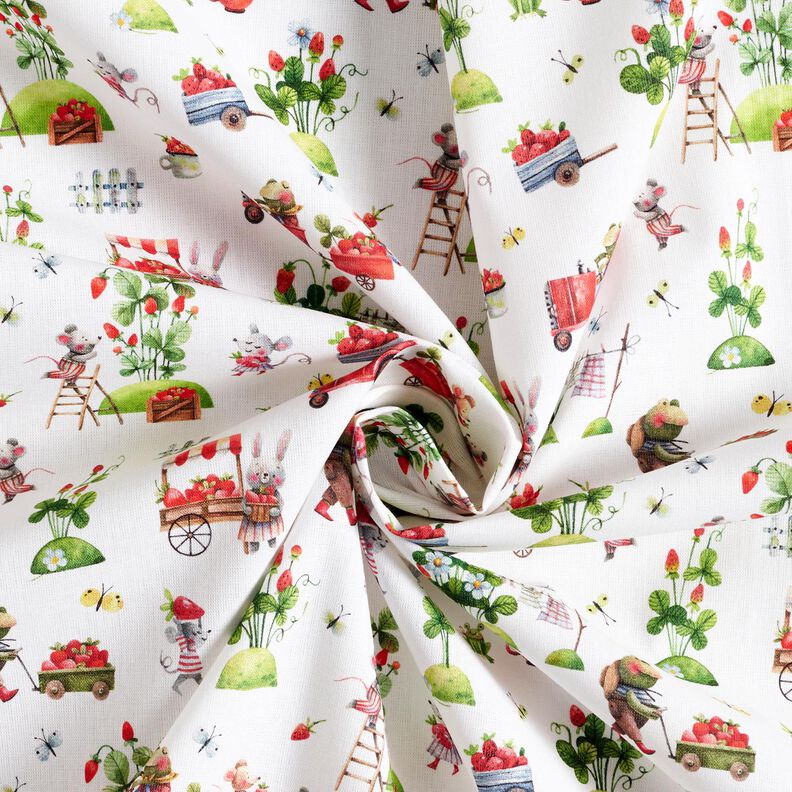 Bomuldspoplin jordbærhøst Digitaltryk – hvid,  image number 3