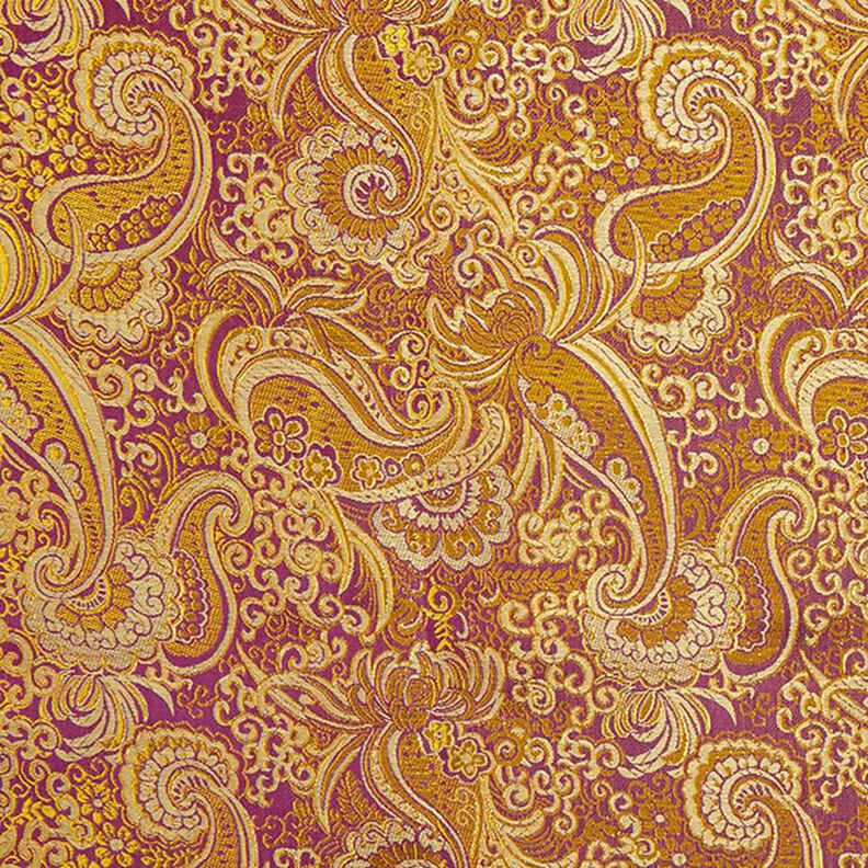 Beklædnings-jacquard metallic paisley – lilla/guld,  image number 1