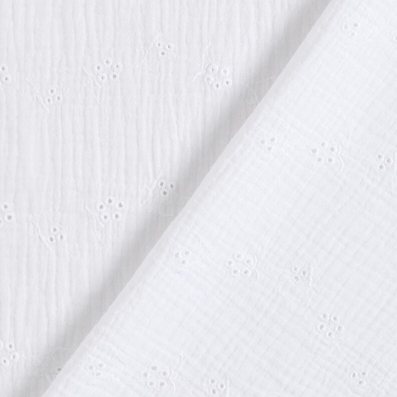 Musselin/Dobbelt-Crincle stof Hulbroderi Blomsterranker – hvid,  image number 4