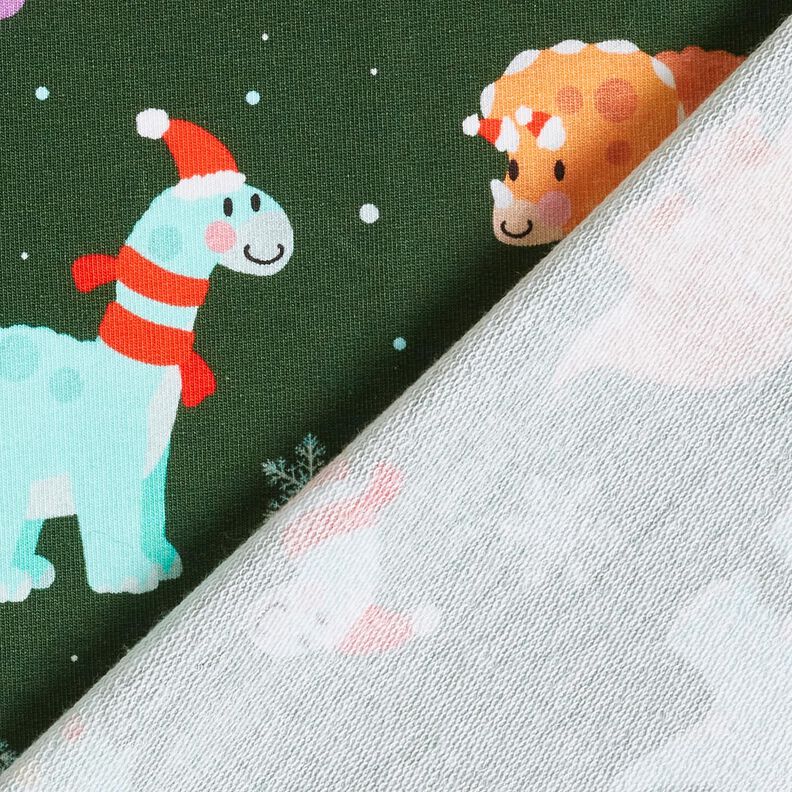 French Terry Sommersweat Baby Dinosaur i julestemning | Glitzerpüppi – mørkegrøn/chili,  image number 4