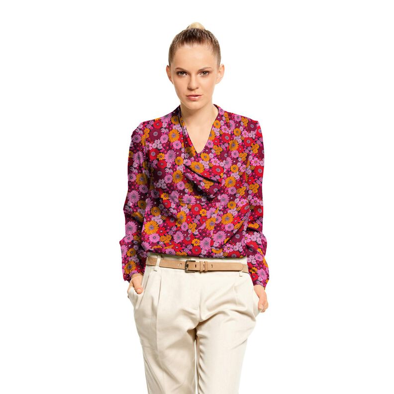 Viskosestof Sommerblomster – ildrød/sort,  image number 5