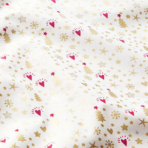 Bomuldsstof Poplin hjerter og stjerner – uldhvid/guld, 