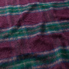 Frakkestof Uld-miks børstede tern – merlot/blågran, 