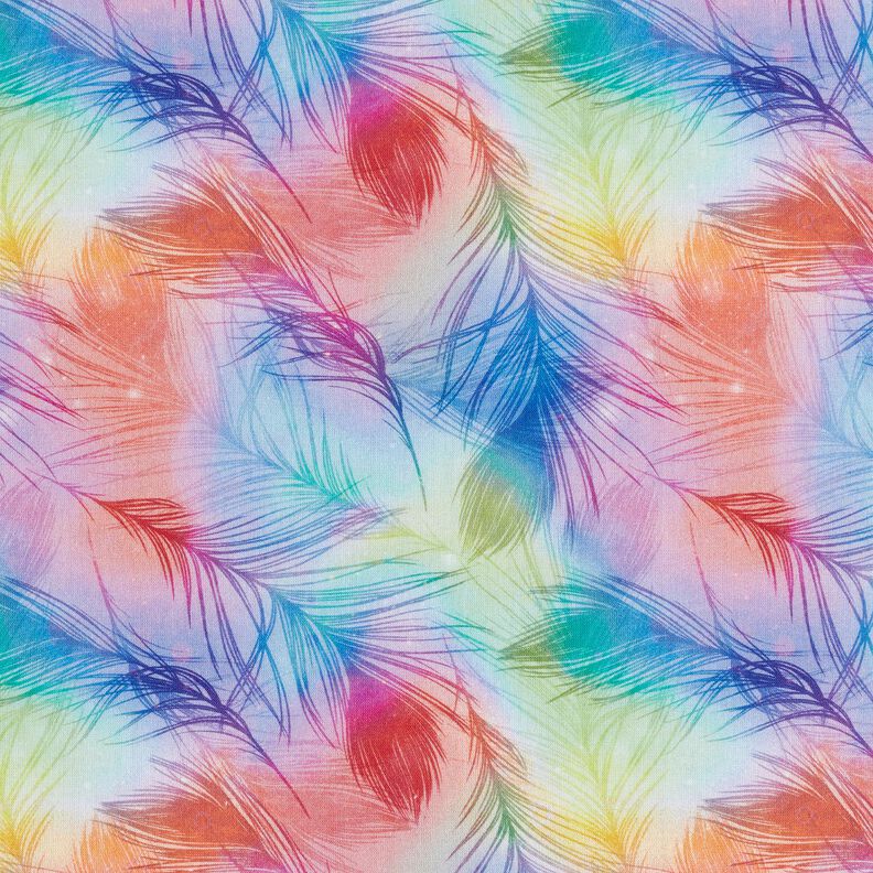 Bomuldspoplin fegnbuefjer Digitaltryk – kongeblå/farvemix,  image number 1