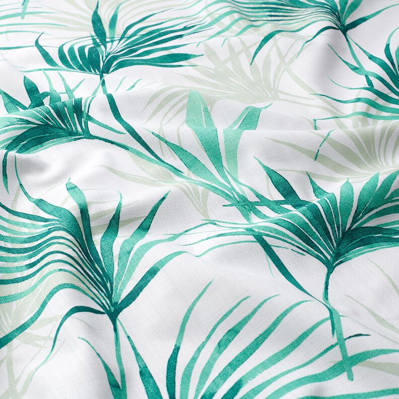 Dekorationsstof Panama palmeblade &ndash; hvid/smaragdgr&oslash;n,  image number 2
