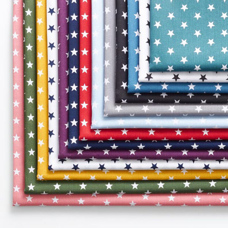 Bomuldspoplin mellemstore stjerner – marineblå/hvid,  image number 3