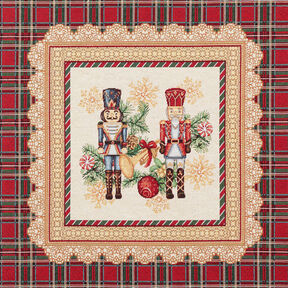 Dekorativt panelstof Gobelin nøddeknækkere duo – karminrød/lysebeige, 