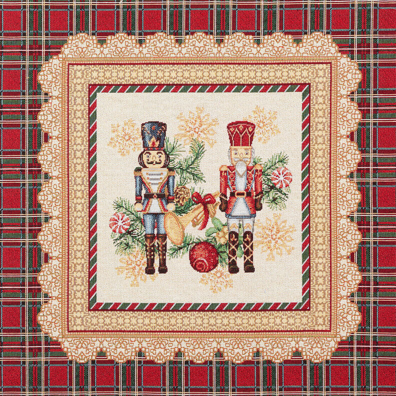 Dekorativt panelstof Gobelin nøddeknækkere duo – karminrød/lysebeige,  image number 1