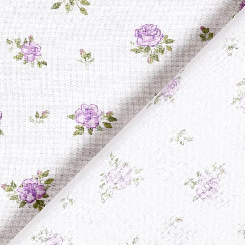 Bomuldspoplin fine roser – lavendel/hvid,  image number 4
