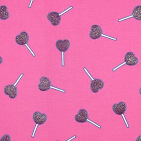 Bomuldsjersey glitter-hjerte-lollipops | Poppy Fabrics – pink, 