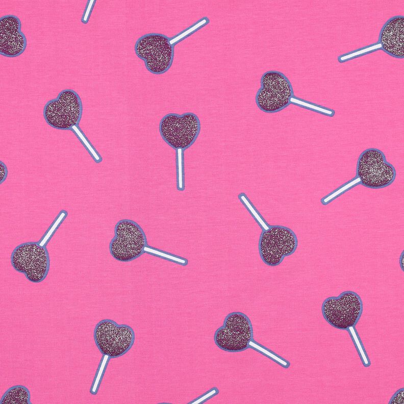 Bomuldsjersey glitter-hjerte-lollipops | Poppy Fabrics – pink,  image number 1
