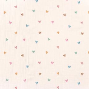 Musselin/Dobbelt-Crincle stof farverige hjerter Digitaltryk – hvid, 