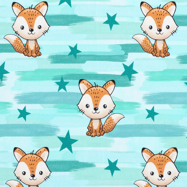 Bomuldsjersey Ræv med striber | Glitzerpüppi – aquablå/ferskenorange,  image number 1