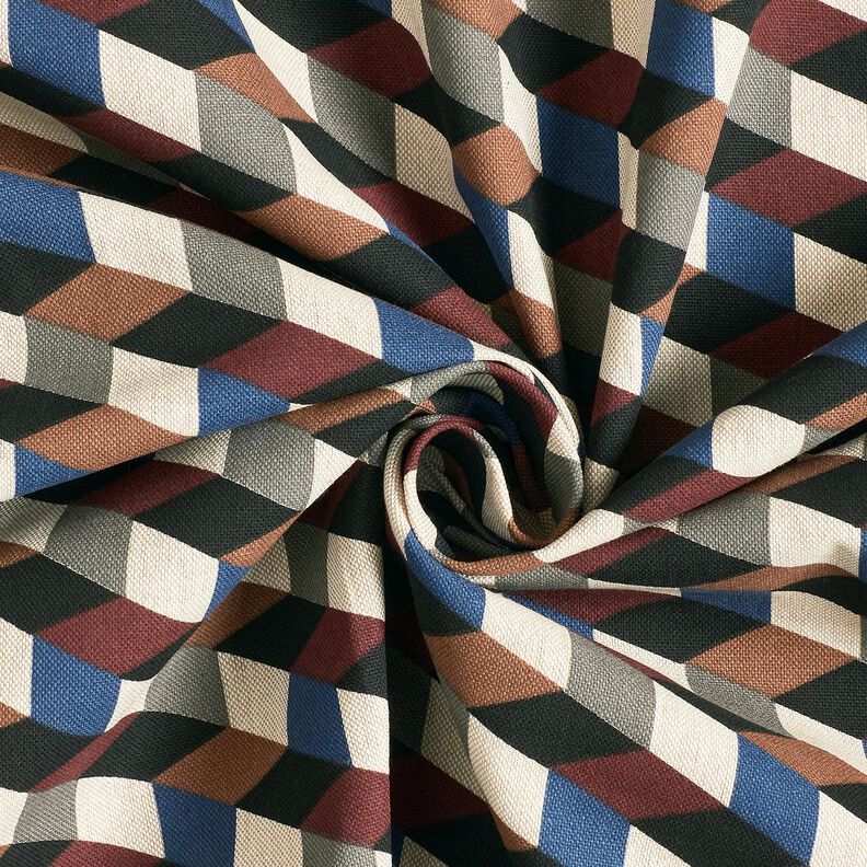 Dekorationsstof Halvpanama minimalistiske terninger &ndash; natur/bl&aring;,  image number 3