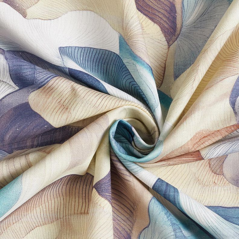 Dekorationsstof Halvpanama abstrakt plante – blå/kobberfarvet,  image number 3