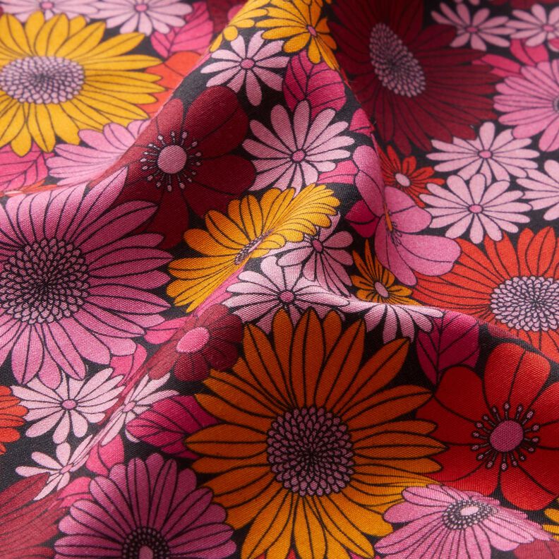 Viskosestof Sommerblomster – ildrød/sort,  image number 2