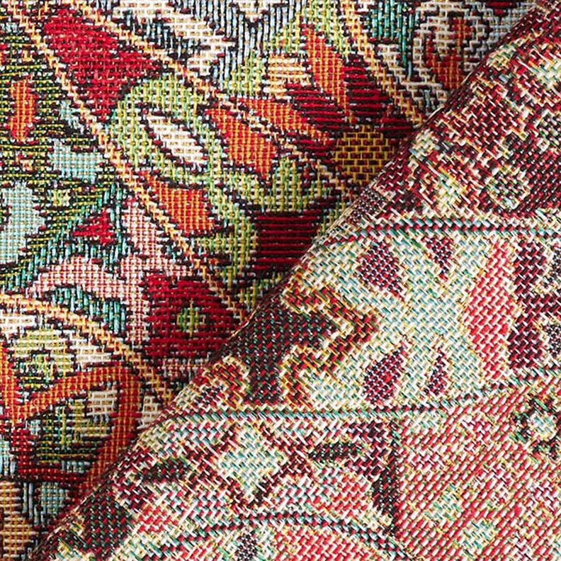 Dekorationsstof Gobelin slyngede ornamenter – lysebeige/karminrød,  image number 4